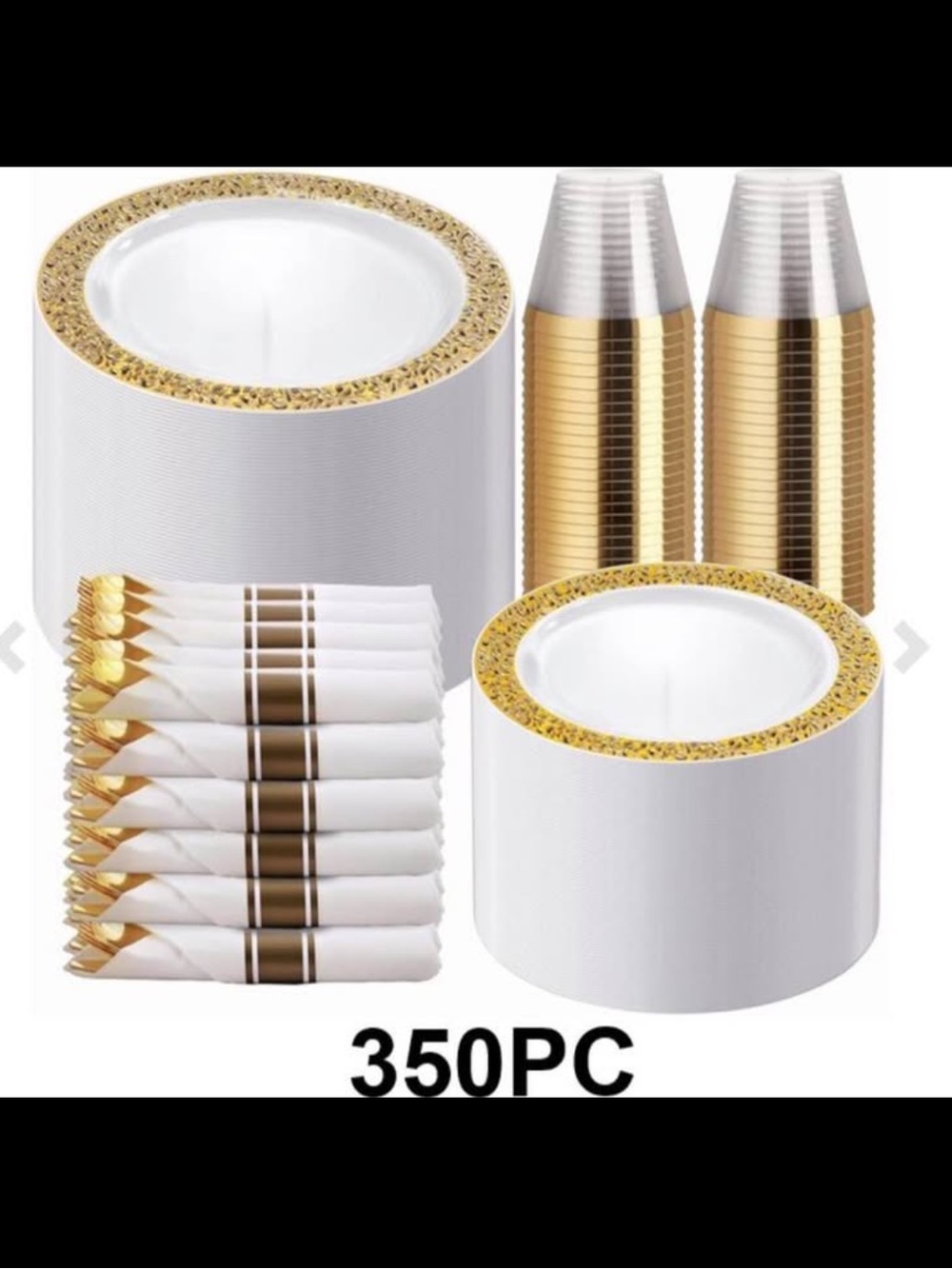 White and Gold Disposable Party Tableware Set - 350PC